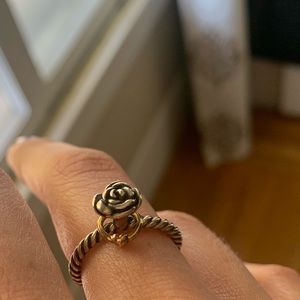 Pandora 2 tone silver rose with gold heart ring